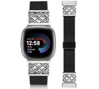 Minyee Magnetic Stretchy Band Compatible with Fitbit Versa 4/3/Fitbit Sense 2/1 Watch Bands Women Men, Celtic Knot Soft Elastic Nylon Fabric Dressy Cute Strap for Versa 3 4 Sense 2 Watch,Black/Silver