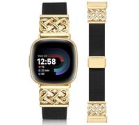 Minyee Magnetic Stretchy Band Compatible with Fitbit Versa 4/3/Fitbit Sense 2/1 Watch Bands Women Men, Celtic Knot Soft Elastic Nylon Fabric Dressy Cute Strap for Versa 3 4 Sense 2 Watch, Black/Gold
