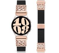 Minyee Magnetic Stretchy Band Compatible with Samsung Galaxy Watch 7/6/5/4/FE/Active 2 40mm 44mm/Watch 6 Classic 43mm 47mm/5 Pro 45mm Women, Celtic Knot Soft Elastic Nylon Strap, Black/Rose Gold