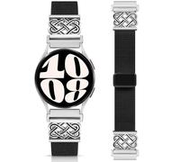 Minyee Magnetic Stretchy Band Compatible with Samsung Galaxy Watch 7/6/5/4/FE/Active 2 40mm 44mm/Watch 6 Classic 43mm 47mm/5 Pro 45mm Women Men, Celtic Knot Soft Elastic Nylon Strap, Black/Silver