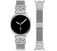 Minyee Magnetic Stretchy Band Compatible with Samsung Galaxy Watch 8 40mm 44mm/8 Classic 46mm Bands Women Men, Celtic Knot No Gap One-Click Soft Elastic Nylon Fabric Magnet Dressy Strap, Grey/Silver