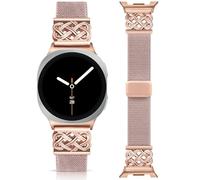 Minyee Magnetic Stretchy Band Compatible with Samsung Galaxy Watch 8 40mm 44mm/8 Classic 46mm Bands Women Men, Celtic Knot No Gap One-Click Soft Elastic Nylon Fabric Magnet Dressy Strap, Pink Grey