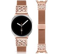 Minyee Magnetic Stretchy Band Compatible with Samsung Galaxy Watch 8 40mm 44mm/8 Classic 46mm Bands Women Men, Celtic Knot No Gap One-Click Soft Elastic Nylon Fabric Magnet Strap, Brown/Rose Gold