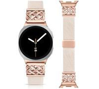 Minyee Magnetic Stretchy Band Compatible with Samsung Galaxy Watch 8 40mm 44mm/8 Classic 46mm Bands Women Men, Celtic Knot No Gap One-Click Soft Elastic Nylon Fabric Magnet Strap, Starlight/Rose Gold