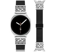 Minyee Magnetic Stretchy Band Compatible with Samsung Galaxy Watch 8 40mm 44mm/8 Classic 46mm Bands Women Men, Celtic Knot No Gap One-Click Soft Elastic Nylon Fabric Magnet Dressy Strap, Black/Silver