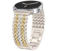 Minyee Metal Band Compatible with Samsung Galaxy Watch 8 40mm 44mm/ 8 Classic 46mm Bands, No Gap One-Click Dressy Stainless Steel Two Tone Multi-chain Mesh Strap Mermaid Link Bracelet, Starlight/Gold
