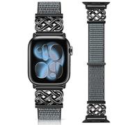 Minyee Nylon Loop Band Compatible with Apple Watch 38/40/41/42mm Women Men, Celtic Knot Adjustable Breathable Braided Straps for iWatch Series 11 10 9 8 7 6 5 4 SE/Ultra 3 2 1, Storm Cloud Gray/Black
