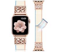 Minyee Nylon Loop Band Compatible with Apple Watch Bands 38/40/41/42mm Women Men, Celtic Knot Adjustable Breathable Braided Straps for iWatch Series 11 10 9 8 7 6 5 4 SE/Ultra 3 2 1, Cream/Rose Gold