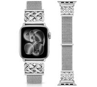 Minyee Nylon Loop Band Compatible with Apple Watch Bands 38/40/41/42mm Women Men, Celtic Knot Adjustable Breathable Braided Straps for iWatch Series 11 10 9 8 7 6 5 4 SE/Ultra 3 2 1,Light Grey/Silver