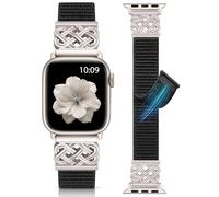 Minyee Nylon Loop Band Compatible with Apple Watch Bands 42/44/45/46/49mm Women Men, Celtic Knot Adjustable Breathable Braided Straps for iWatch Series 11 10 9 8 7 6 5 4 SE/Ultra 3 2 1,Black/Starlight