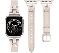 Minyee Slim Leather Band Compatible with Apple Watch Bands 38/40/41/42mm Women, Dressy Thin Soft Leather Strap with Designer Tapered Metal Buckle for iWatch Series 10/9/SE/8/7/6/5/4/3/2/1, Starlight