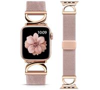Minyee Stretchy Magnetic Band Compatible with Apple Watch Bands 38/40/41/42/44/45/46/49mm Women, Elastic Nylon Dressy Designer C-Shape Metal Strap for iWatch Series 11 10 9 8 7 6 5 4 SE/Ultra 3 2 1