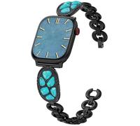 Minyee Turquoise Stone Bracelet Compatible with Apple Watch Band Women 49/46/45/44/42mm, Western Concho Turquoise Boho Retro Jewelry Strap for iWatch Series 10 9 SE 8 7 6 5 4 3 Ultra, Black/Turquoise
