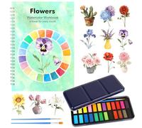 MINYSIC Floral Watercolor Workbook for Beginners with 24 Colors Paint Set - Water Coloring Book with 12 Flower Designs, Step-by-Step Painting Guide, Relaxing Watercolor Workbook Art Kit for Adults