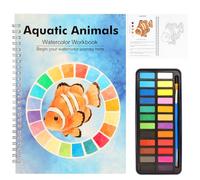 MINYSIC Ocean Watercolor Workbook for Beginners with 24 Colors Paint Set - Water Coloring Book with 12 Ocean Designs, Step-by-Step Painting Guide, Relaxing Watercolor Workbook Art Kit for Adults