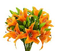 MINYULUA 8Pcs Artificial Tiger Lily Flowers Orange Real Touch Lilies Flower Bouquet Faux Floral Table Centerpieces Arrangement for Wedding Home Party Garden Office Decor