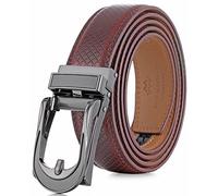 Mio Marino Mens Genuine Leather Ratchet Dress Belt with Open Linxx Leather Buckle, Enclosed in an Elegant Gift Box - Roundabout Linxx - Mahogany - Adjustable from 48" to 64" Waist