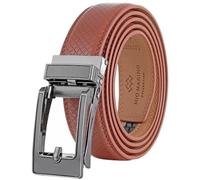Mio Marino Mens Genuine Leather Ratchet Dress Belt with Open Linxx Leather Buckle, Enclosed in an Elegant Gift Box - Tanager Linxx - Tan - Adjustable from 38" to 54" Waist