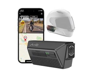 Mio MiVue MP30 GPS Motorbike Dash Cam Front and Rear 2.5K Dual Motorcycle Helmet Camera with GPS Tracking, WiFi, Waterproof, 4.5hr Battery, G-Sensor, Event File Lock, App Control, No-Wire Easy Setup
