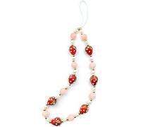 Mioaoa 1 Pc Colorful Charming Sweety Strawberry Beaded Phone Fruit Pearl Lanyard Wrist Strap Cute Handmade Anti-Lost Chain Keychain Phone Charm Decor