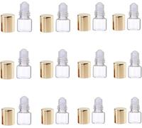 Mioaoa 12 Pcs Gold 1ml Mini Glass Roll on Bottles Roller Refillable Essential Oil Aromatherapy Sample Vials Roller Bottles Beauty Personal Care Containers