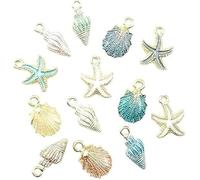Mioaoa 13 Pcs Starfish Conch Sea Shell Pendants Mixed Random DIY Charms Sea Necklace Pendant for Women Jewelry Creative Jewelry Making Handmade Nautical Ocean Shell Enamel Craft Charms Accessory