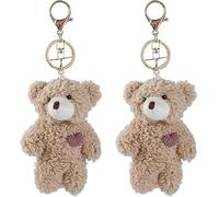 Mioaoa 2Pcs Brown Bear Pink Heart Mini Plush Keychain, Plush Keychain Soft Cotton Key Chain DIY Crafts Stuffed Animals, Bear, Car Accessories