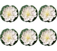 Mioaoa 6 Pcs White Artificial Lotus Flowers Large Floating Lotus Flowers Faux Water Lily Fish Pond Artificial Plants with Artificial Lily Pads Home Decor