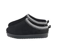 MIOBER Ladies Suede Slipper, Women's Slip On Indoor Platform Slippers,Faux Fur Warm,Plush Thermal with Anti-Skid Sole,Lined Outdoor Winter Boots(TAMMY1-BK,UK4)