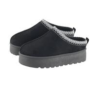 MIOBER Ladies Suede Slipper, Women's Slip On Indoor Platform Slippers,Faux Fur Warm,Plush Thermal with Anti-Skid Sole,Lined Outdoor Winter Boots(MOBI3-BK,UK03)