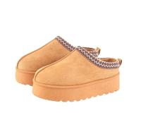 MIOBER Ladies Suede Slipper, Women's Slip On Indoor Platform Slippers,Faux Fur Warm,Plush Thermal with Anti-Skid Sole,Lined Outdoor Winter Boots(MOBI3-Tan,UK06)