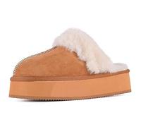 MIOBER Women's Suede Slipper,Ladies Platform Slip On Indoor Fluffy Slippers,Faux Fur Warm,Thermal with Anti-Skid Sole,Lined Outdoor Winter Shoes(KOBI1-CB,UK3)