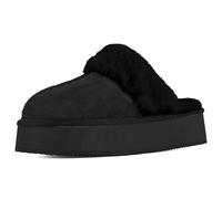 MIOBER Women's Suede Slipper,Ladies Platform Slip On Indoor Fluffy Slippers,Faux Fur Warm,Thermal with Anti-Skid Sole,Lined Outdoor Winter Shoes (KOBI1-BK,UK3)