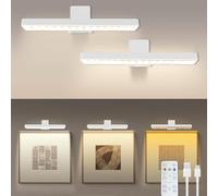 MIOBLUE 2Pack Rechargeable Photo Frame Wall Lights Powered by Batteries, LED Cordless, Dimmable and Timed, with Remote Control, Suitable for Art, Painting, Gallery, Dart Board, 3 Color Modes.