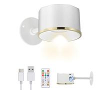 MIOBLUE LED Wall Mounted Reading Light, Wireless Wall Sconce with Remote, 360° Rotation Magnetic Wall Light RGB Picture Painting Light with Dimmable for Living Rooms,Bedrooms, Artwork,Dartboard,White