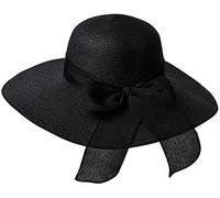 Miobo Women's Straw Sun Hat Summer Bow Hat Beach Hat Brim Hat Floppy Hat, black, 56/58 cm