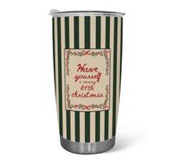 MIOHBVFD Vintage Christmas Green Striped Coffee Tumbler Travel Mug Cup 20oz | Christmas Tumbler Gifts for Women Tumbler with Lid and Straw, Have Yourself a Merry Little Christmas Stainless Steel Travel