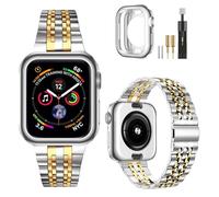 MioHHR Compatible with Apple Watch Strap 46mm, Solid Stainless Steel Metal Band for iWatch Series 10 Men and Women (Silver/Gold)