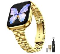 MioHHR Slim Metal Bands Compatible with Apple Watch Band Series 8/7(45mm 41mm) ,Series SE 6/5/4(40mm 44mm) , Thin Stainless Steel Chain Strap for Women iWatch Band (Gold-3, 41mm 40mm 38mm)