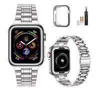 MioHHR Solid Stainless Steel Band Compatible with Apple Watch 41mm, Metal Strap with Soft TPU Case for iWatch Series 9 8 7 Women and Men, Silver
