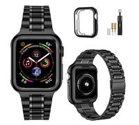 MioHHR Solid Stainless Steel Band Compatible with Apple Watch 45mm, Metal Strap with Soft TPU Case for iWatch Series 9 8 7 45mm Women and Men, Black