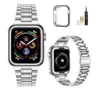 MioHHR Solid Stainless Steel Band Compatible with Apple Watch 45mm, Metal Strap with Soft TPU Case for iWatch Series 9 8 7 45mm Women and Men, Silver