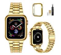 MioHHR Solid Stainless Steel Band Compatible with Apple Watch 45mm, Metal Strap with Soft TPU Case for iWatch Series 9 8 7 45mm Women and Men, Gold