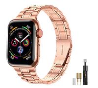 MioHHR Solid Stainless Steel Watch Straps Compatible with Apple Watch Strap 41mm 40mm 38mm, Metal Band for iWatch Series 9 8 7 6 5 4 3 2 1 SE,Men(Rose Gold)