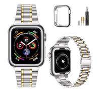 MioHHR Solid Stainless Steel Watch Straps Compatible with Apple Watch Strap 41mm 40mm 38mm, Metal Band for iWatch Series 9 8 7 6 5 4 3 2 1 SE,Men(Silver/Gold)