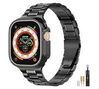 MioHHR Solid Stainless Steel Watch Straps Compatible with Apple Watch Strap Ultra 3 2 1 49mm, Metal Band for iWatch Ultra 3 2 1,Men(Black)