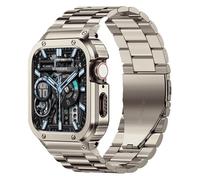MioHHR Stainless Steel Band and Case Compatible with Apple Watch Band 46mm, Men Metal Protective Bumper Cover for iWatch Series 10 46mm, Titanium Color
