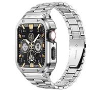 MioHHR Stainless Steel Watch Band with Case Compatible for Apple Watch Bands 38/40/41 mm,Rugged Strap with Metal Protective Bumper Cover for iWatch Series 9/8/7/6/5/4/SE/3/2/1 for Men(Silver)