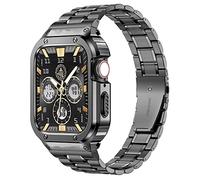 MioHHR Stainless Steel Watch Band with Case Compatible for Apple Watch Bands 38/40/41 mm,Rugged Strap with Metal Protective Bumper Cover for iWatch Series 9/8/7/6/5/4/SE/3/2/1 for Men(Space Grey)