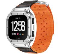 MioHHR Strap Compatible with Fitbit Versa 4 3 2 1 / Fitbit Versa Lite/Fitbit Sense/Sense 2 Wristbands with Stainless Steel Case, Breathable Nylon, Adjustable Replacement Strap for Men, Sunset